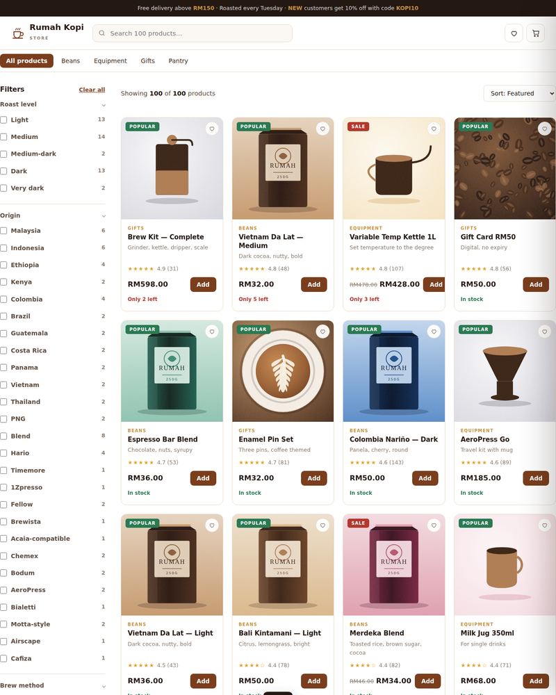Preview of the E-Commerce — Pro build